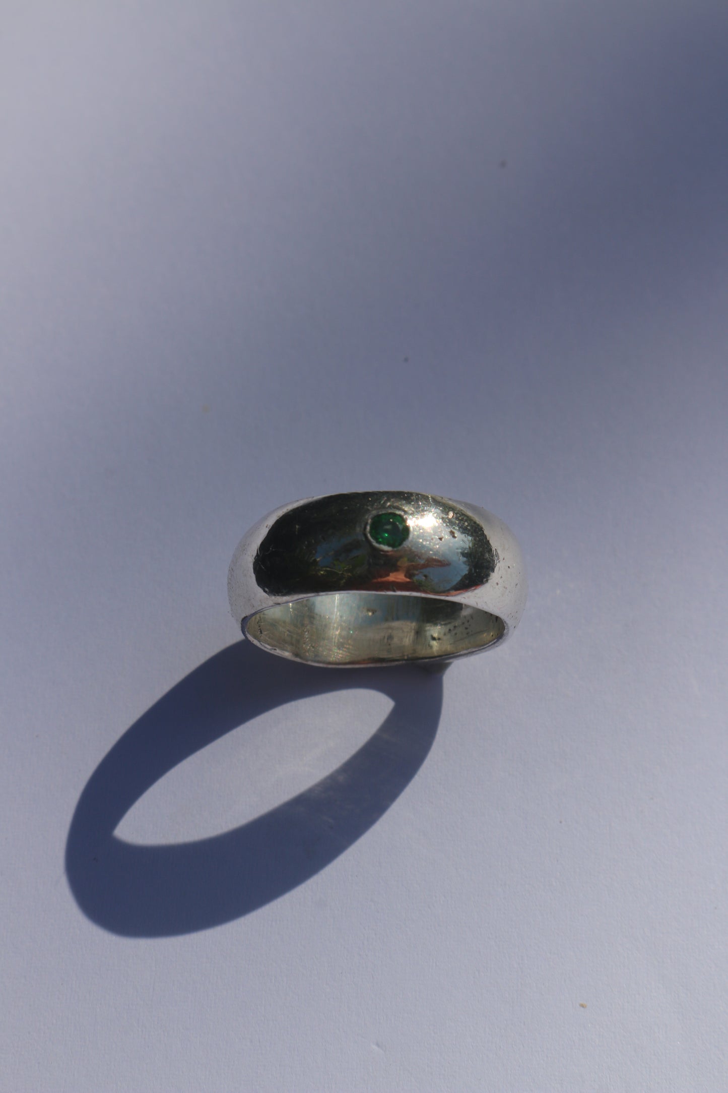 Thick Half Rounded Band W/ CZ Stone