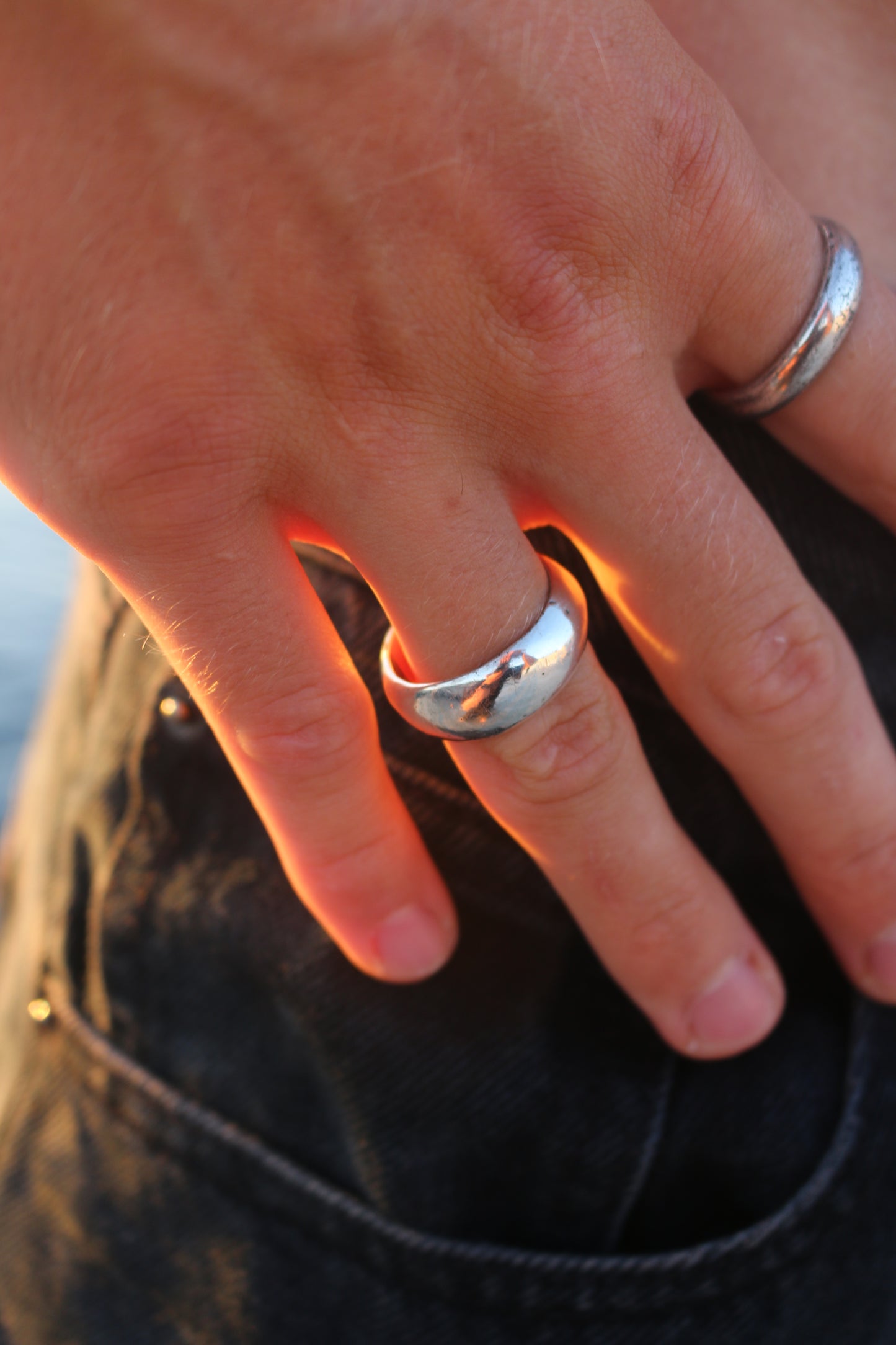 Thick Half Rounded Band W/ CZ Stone